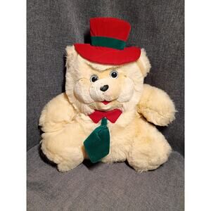 Vintage Dan Dee Holiday Christmas Teddy Bear Plush Stuffed Animal Hat Tie
